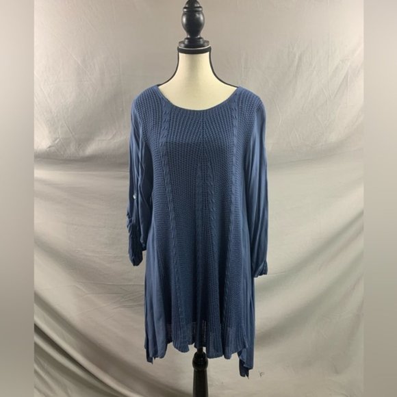 Made In Italy Dresses & Skirts - Blue Knit Asymmetrical Hem Tunic Dress